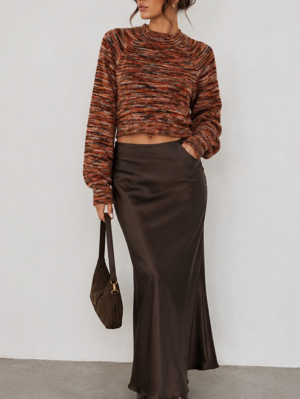 Vanilla Star Brown Marled Open Back Tie Sweater S Boho Y2K Fall Balloon Sleeve - Picture 1 of 11